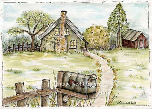 Digital Print Country Life No.2 Watercolor Painting Instant Download