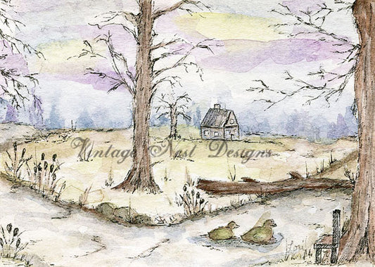 Digital Print Country Life No.3 Watercolor Painting Instant Download