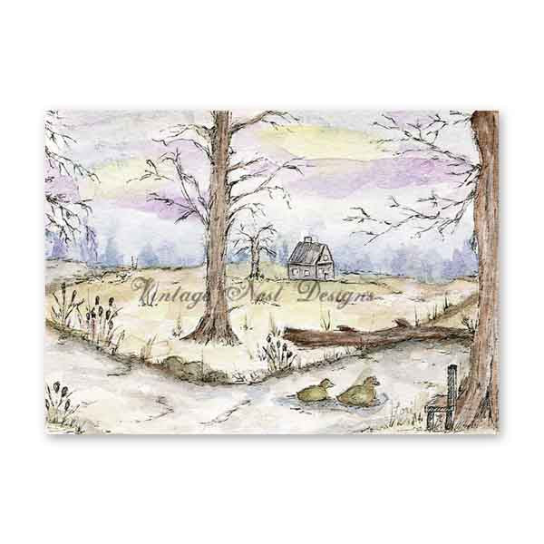 Digital Print Country Life No.3 Watercolor Painting Instant Download