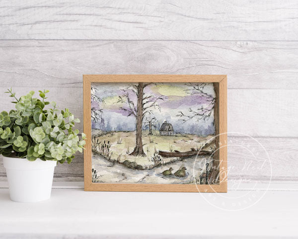 Digital Print Country Life No.3 Watercolor Painting Instant Download