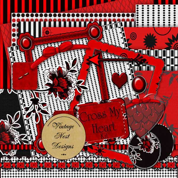 Digital Scrapboooking Cross My Heart Kit Instant Download