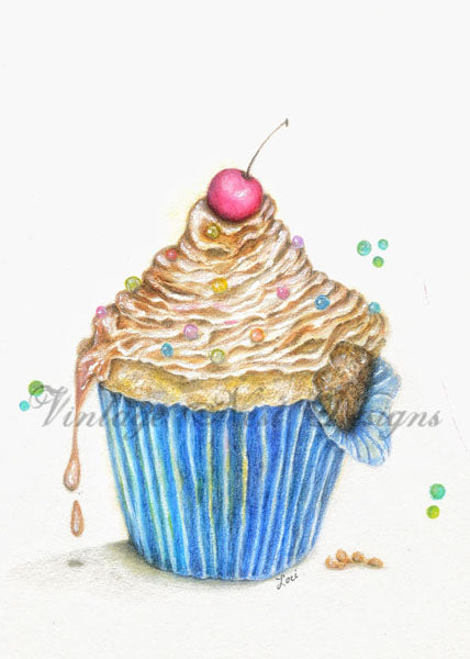 Digital Print Cupcake No.11 Watercolor Instant Download