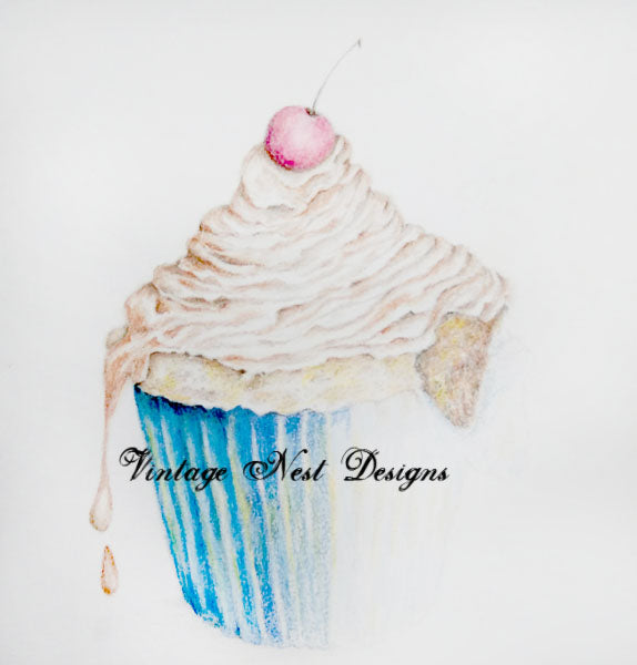 Digital Print Cupcake No.11 Watercolor Instant Download