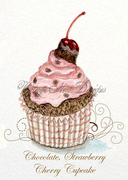 Impressions numériques hCupcake framboise chocolat No.34:2 Peinture aquarelle ACEO