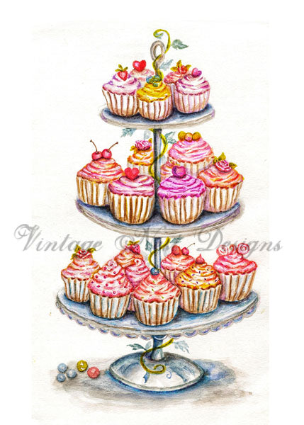 Cupcake-Etagen Nr. 1 Aquarell Digitaldruck Scrapbooking