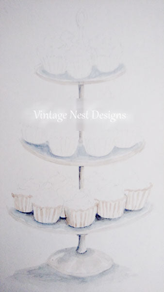 Digital Print Cupcake Tiers No.1 Watercolor Painting Instant Download