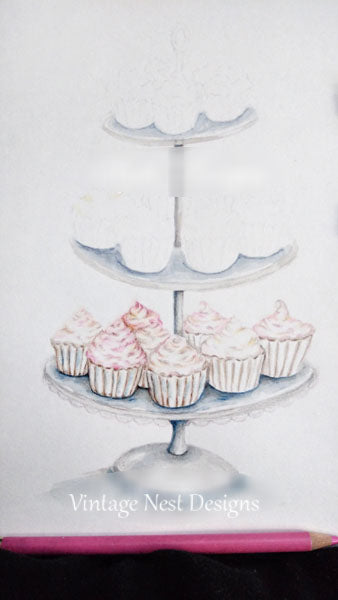 Digital Print Cupcake Tiers No.1 Watercolor Painting Instant Download