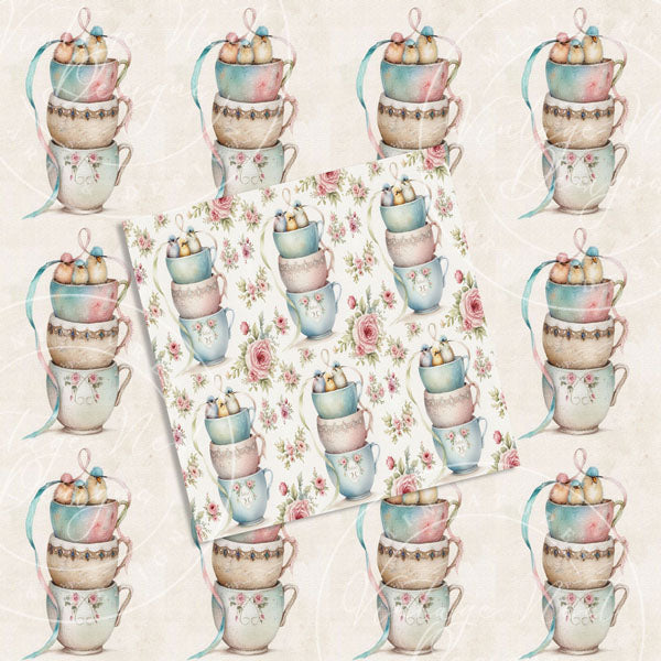 Digital Prints Cup of Birds Paper Pack No.2 Instant Download