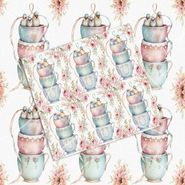 Digital Prints Cup of Birds Paper Pack No.2 Instant Download