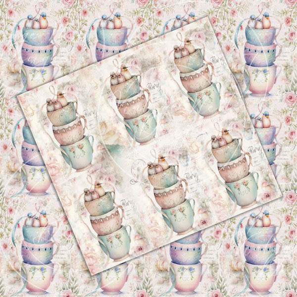 Digital Prints Cup of Birds Paper Pack No.2 Instant Download