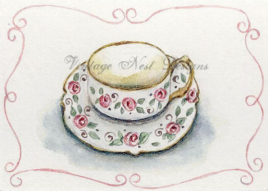 Impression numérique Tasse de thé N°1 Peinture aquarelle ACEO Téléchargement instantané