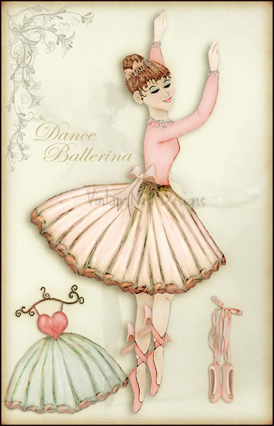 Digital Print Dancing Ballerina Graphic No.1 Illustration Instant Download