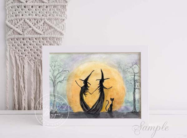 Dancing Witches No.1 ACEO Digital Print Watercolor Painting