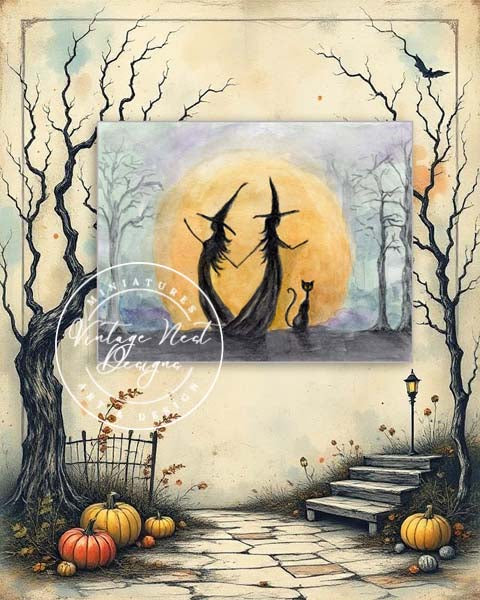 Dancing Witches No.1 ACEO Digital Print Watercolor Painting