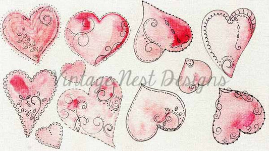 Digital Print Decorative Hearts No.1 Watercolor Painting Instant Download