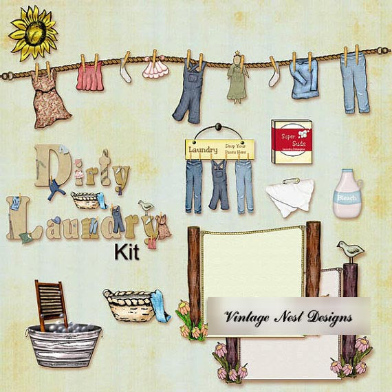 Digitales Scrapbooking-Set „Schmutzige Wäsche“ zum sofortigen Download