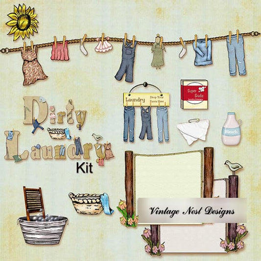 Digital Scrapbooking Dirty Laundry Kit Instant Download