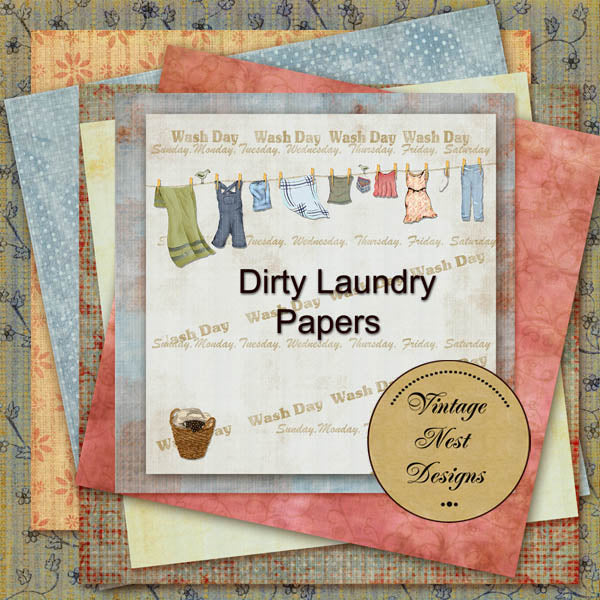 Digitales Scrapbooking-Set „Schmutzige Wäsche“ zum sofortigen Download