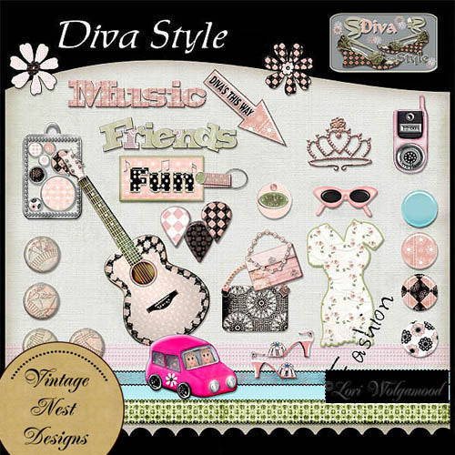 Digital Scrapbooking Diva Style Kit Instant Download