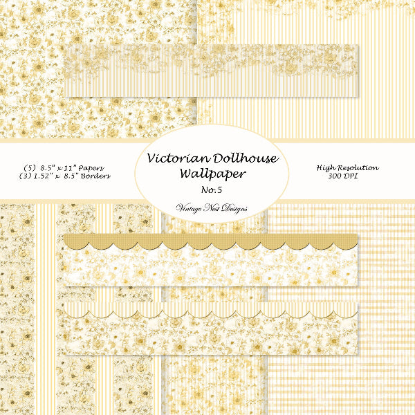 Digital Scrapbooking Victorian Dollhouse Wallpaper No.5 Illustration Instant Download