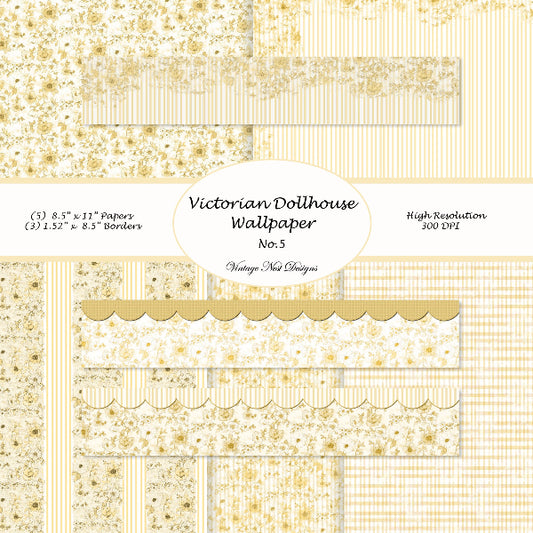 Digital Scrapbooking Victorian Dollhouse Wallpaper No.5 Illustration Instant Download