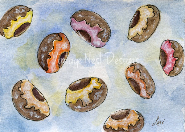 Beignets n°1 ACEO Impression numérique Peinture aquarelle
