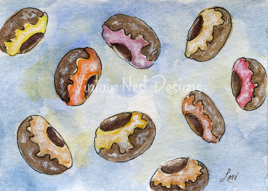 Donuts Nr. 1 ACEO Digitaldruck Aquarellmalerei