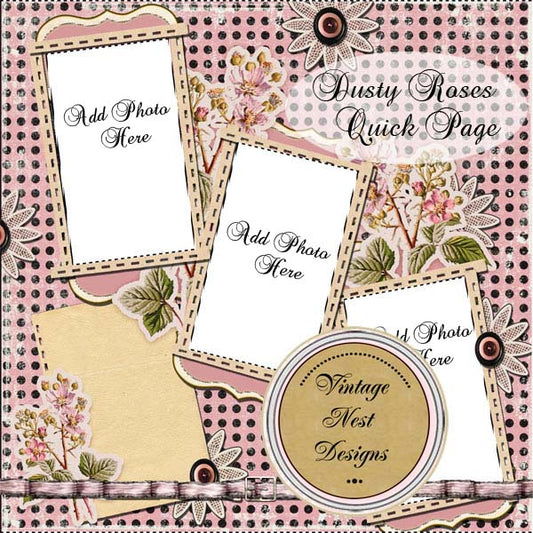 Scrapbooking Numérique Roses Poudrées Page Rapide N°1 Téléchargement Instantané