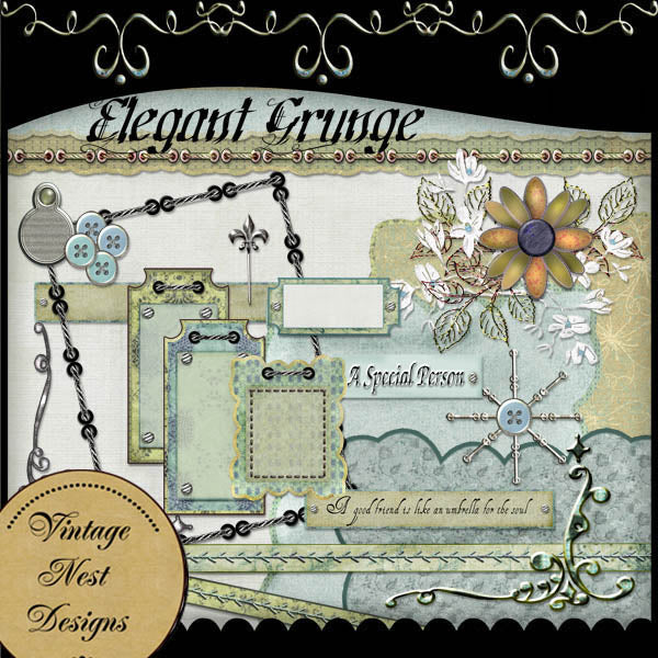 Digital Scrapbooking Elegant Grunge Kit Instant Download