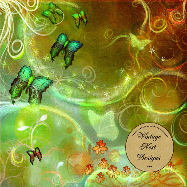 Digital Scrapbooking Fairy Dust & Butterflies Quick Page No.1 Instant Download
