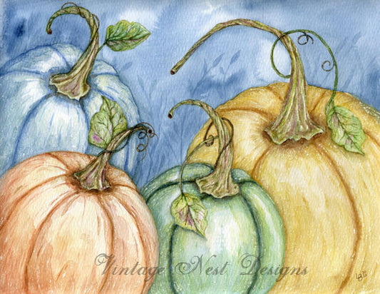 Digital Print Fall Halloween Pumpkins No.1 Watercolor Painting Instant Download