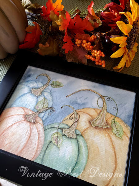 Digital Print Fall Halloween Pumpkins No.1 Watercolor Painting Instant Download