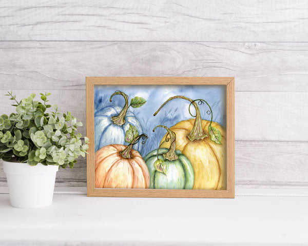 Digital Print Fall Halloween Pumpkins No.1 Watercolor Painting Instant Download