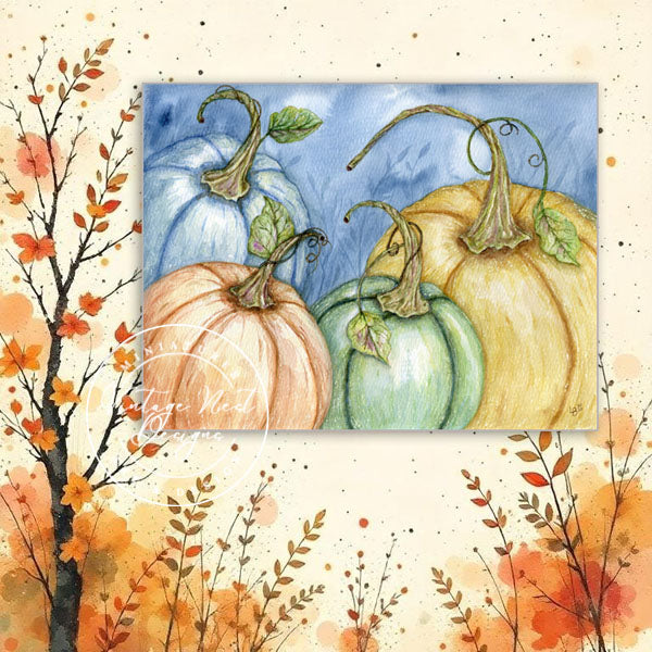 Digital Print Fall Halloween Pumpkins No.1 Watercolor Painting Instant Download