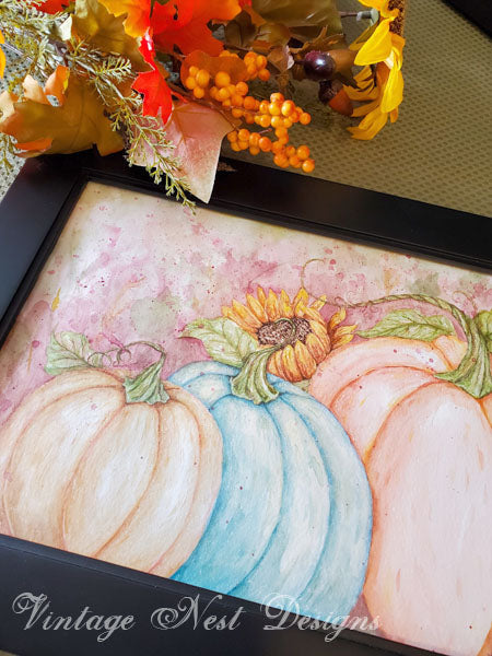 Digital Print Fall Halloween Pumpkins No.2 Watercolor Painting Instant Download