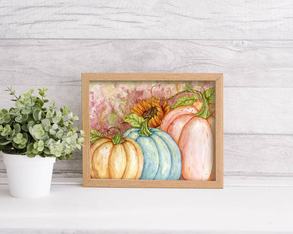 Digital Print Fall Halloween Pumpkins No.2 Watercolor Painting Instant Download