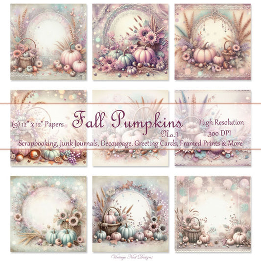 Digital Prints Fall Pumpkins No.1 Illustrations Instant Download