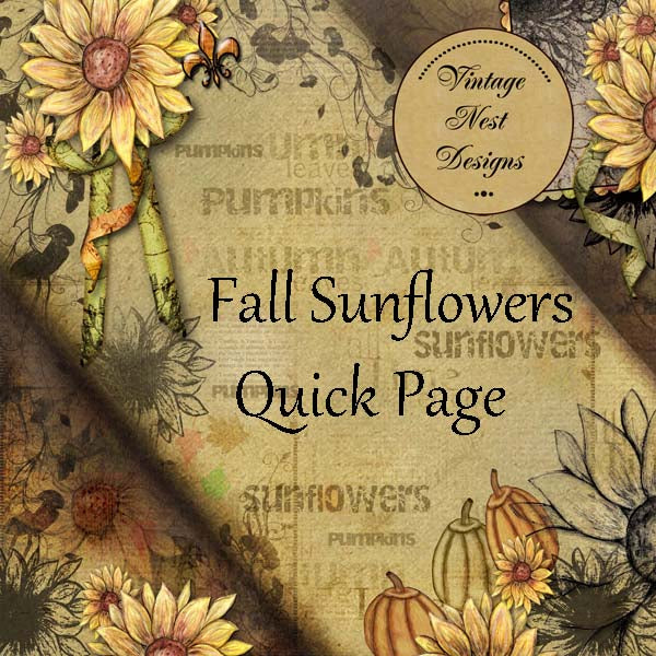 Digital Scrapbooking Fall Sunflowers Quick Page No.1 Instant Download