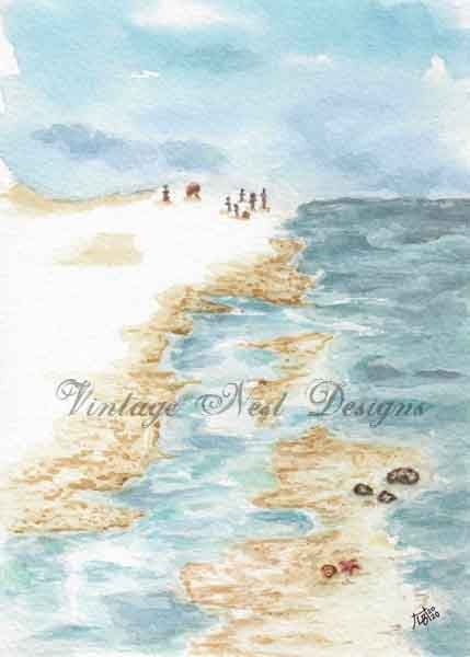 Digitaler Druck Familie Strandspaß Nr. 1 Aquarellmalerei Sofortiger Download
