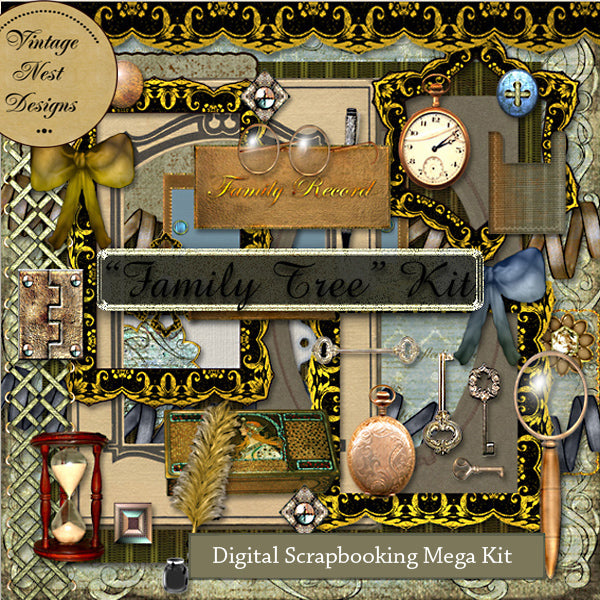 Family Tree Scrapbooking Kit Digital Prints Scrapbooking