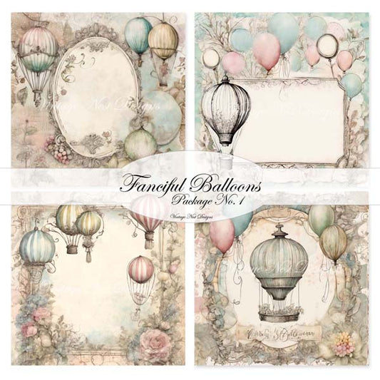 Fanciful Balloons Page Layouts No.1 Digital Print Illustration