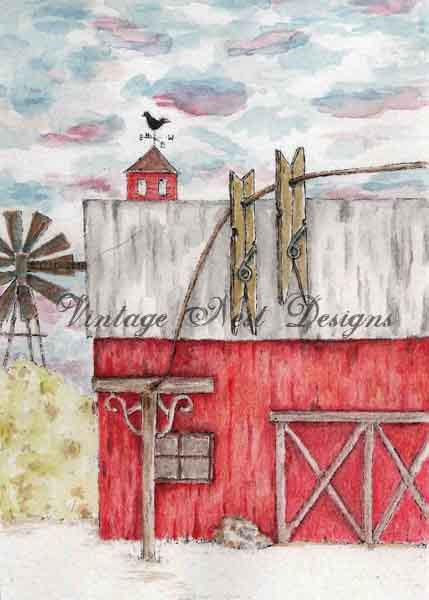 Bauernhofleben Nr. 17 Digitaldruck Aquarellmalerei