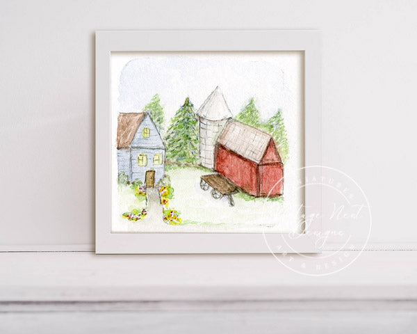 Digital Print Farm Life No.3 Miniature Watercolor Painting Instant Download