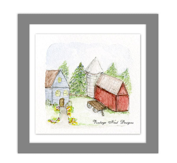 Digital Print Farm Life No.3 Miniature Watercolor Painting Instant Download
