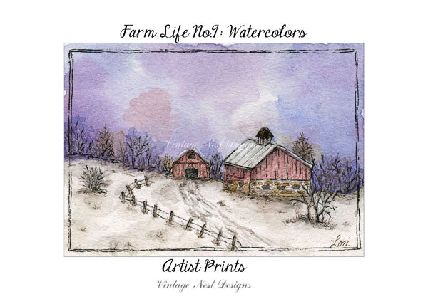 Digital Print Vie à la ferme n°9 ACEO Peinture aquarelle Téléchargement instantané