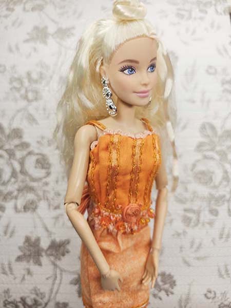 Barbie Fashion Doll Outfit No.7 Orange Handmade Dress