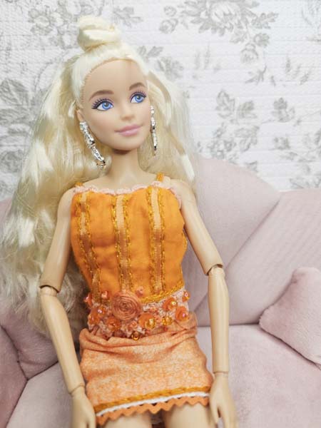 Barbie Fashion Doll Outfit No.7 Orange Handmade Dress