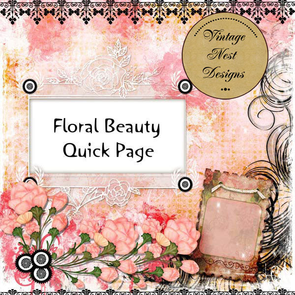 Digital Scrapbooking Floral Beauty Quick Page No.1 Instant Download