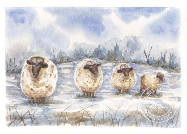 Tableau d'aquarelle Moutons n°1 de la ferme d'impression numérique Téléchargement instantané