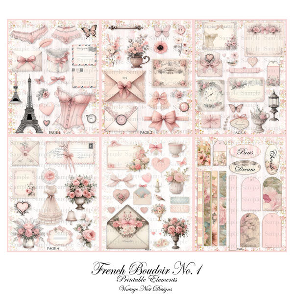 Kit de scrapbooking numérique boudoir français n°1 - Téléchargement instantané